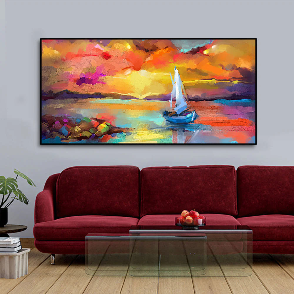 Beautiful Ship in the Ocean Abstract Scenery Canvas Wall Painting - Image 3