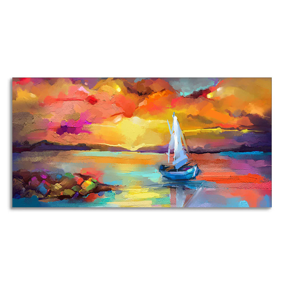 Beautiful Ship in the Ocean Abstract Scenery Canvas Wall Painting - Image 4