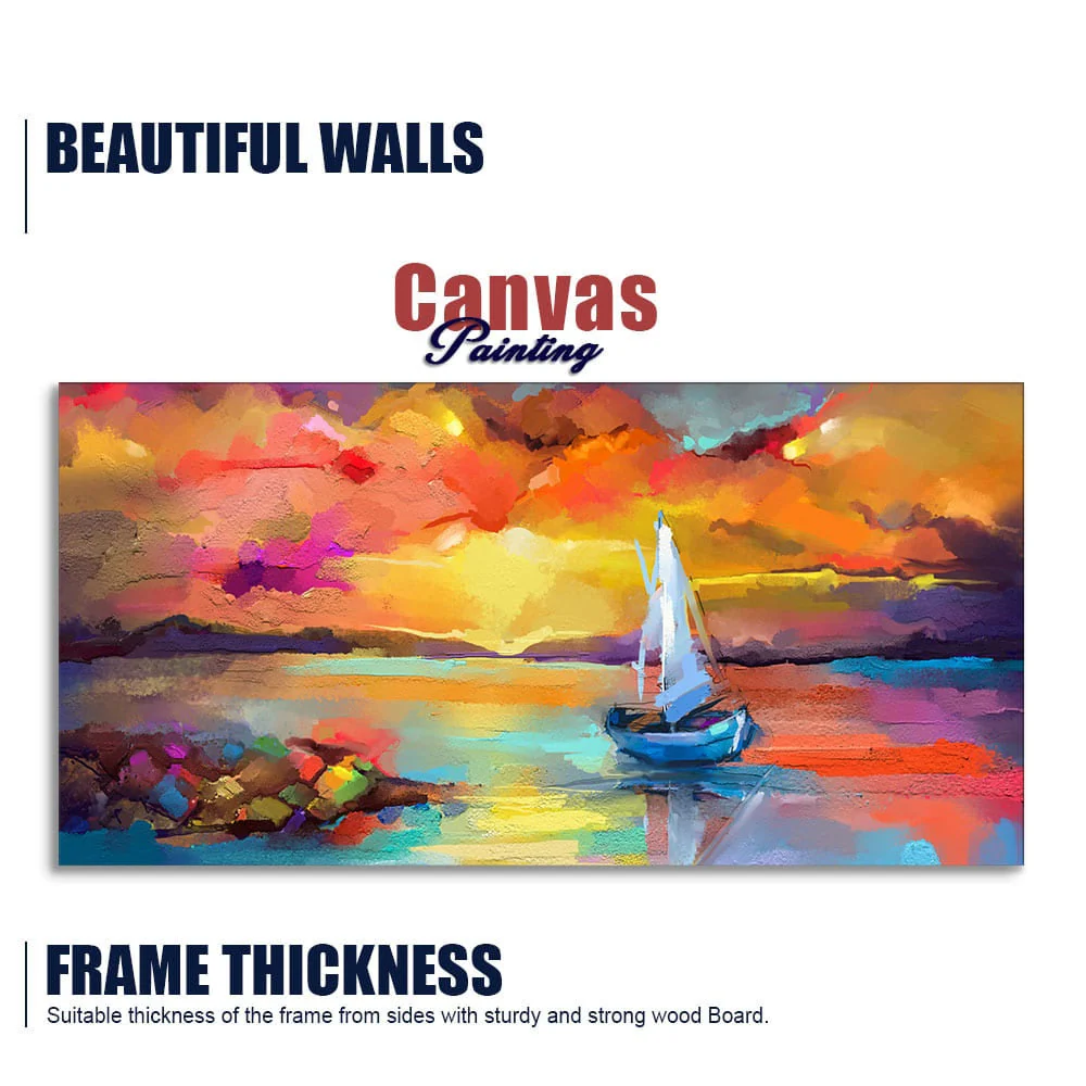 Beautiful Ship in the Ocean Abstract Scenery Canvas Wall Painting - Image 6