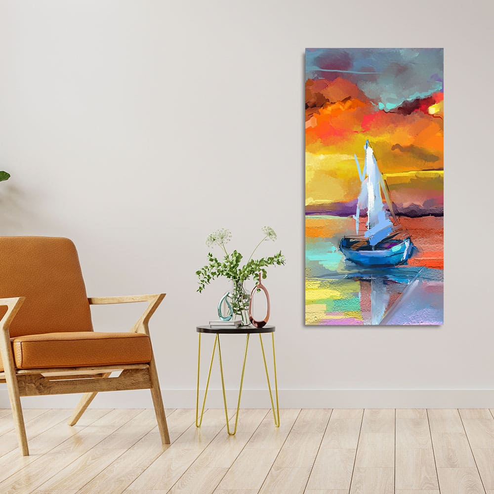 Beautiful Ship in the Ocean Abstract Scenery Premium Canvas Wall Painting - Image 2