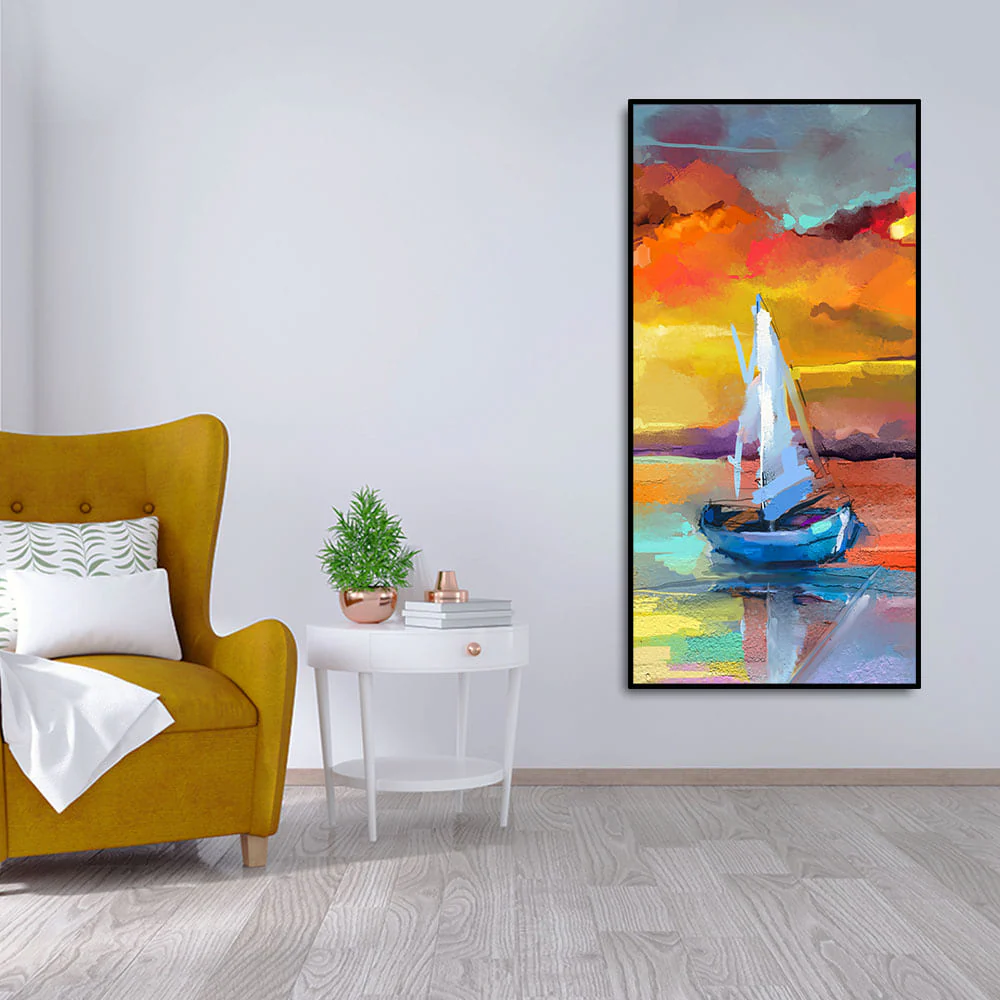 Beautiful Ship in the Ocean Abstract Scenery Premium Canvas Wall Painting - Image 3