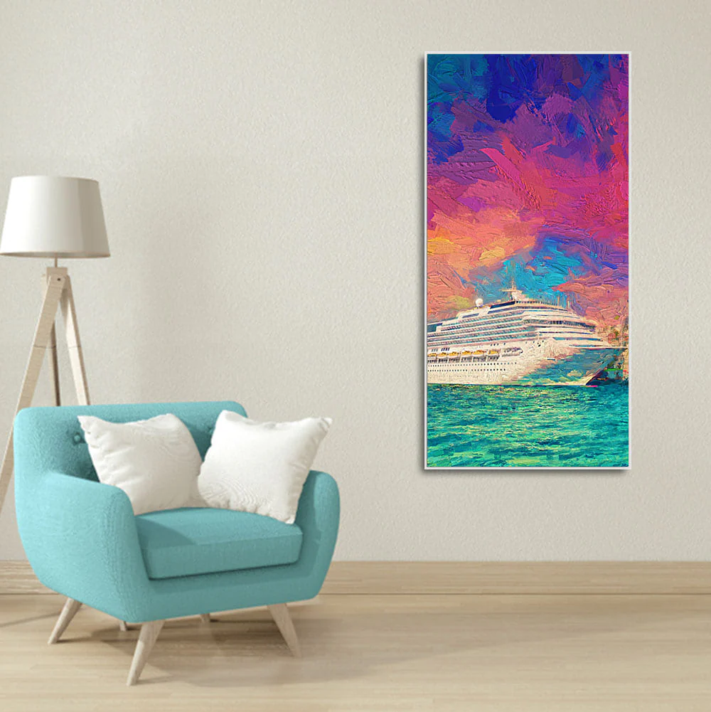 Beautiful Ship in the Sea Scenery Premium Canvas Wall Painting - Image 3