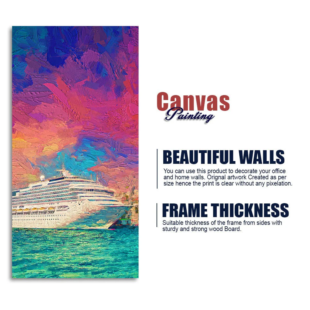 Beautiful Ship in the Sea Scenery Premium Canvas Wall Painting - Image 6