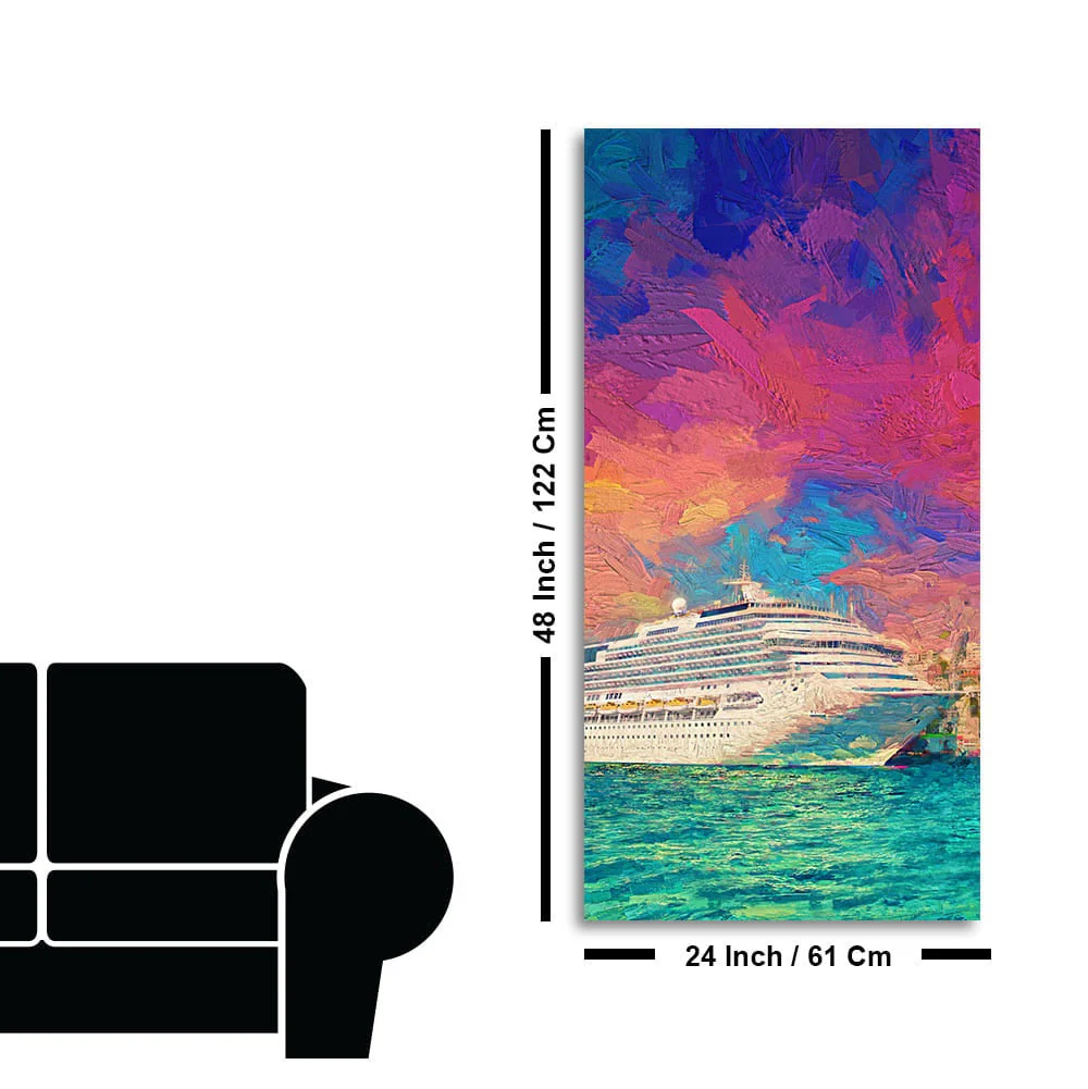 Beautiful Ship in the Sea Scenery Premium Canvas Wall Painting - Image 7