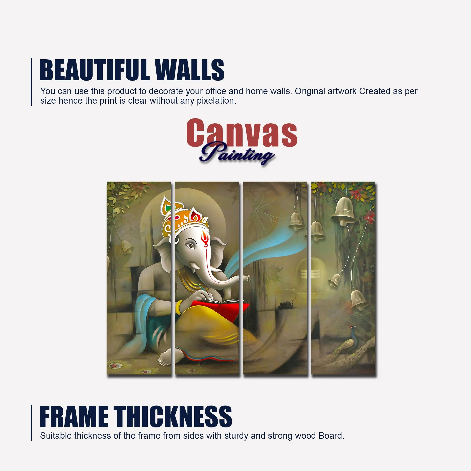Beautiful Shree Ganesh Premium Wall Painting Set of 4 - Image 5