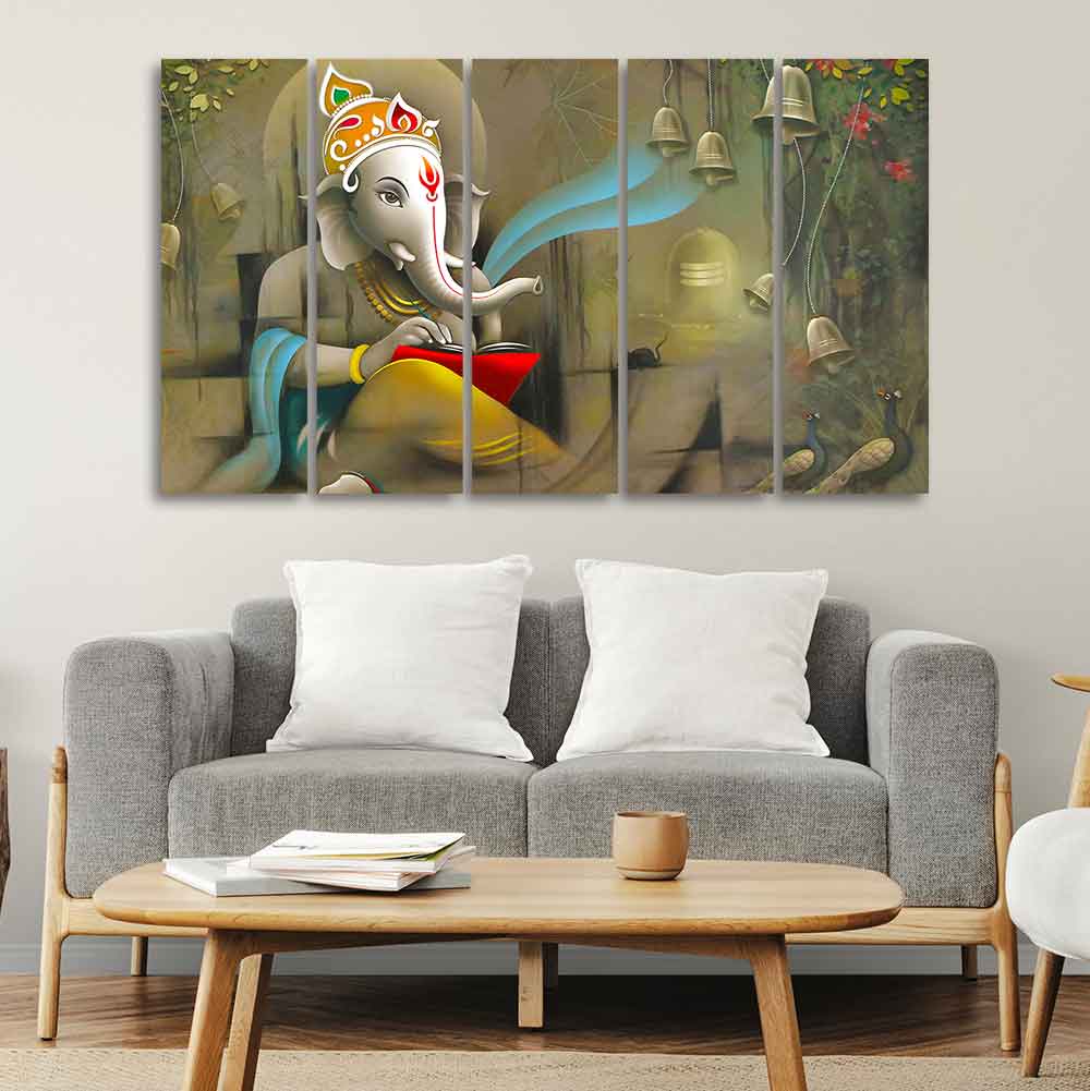 Beautiful Shree Ganesh Premium Wall Painting Set of Five - Image 3
