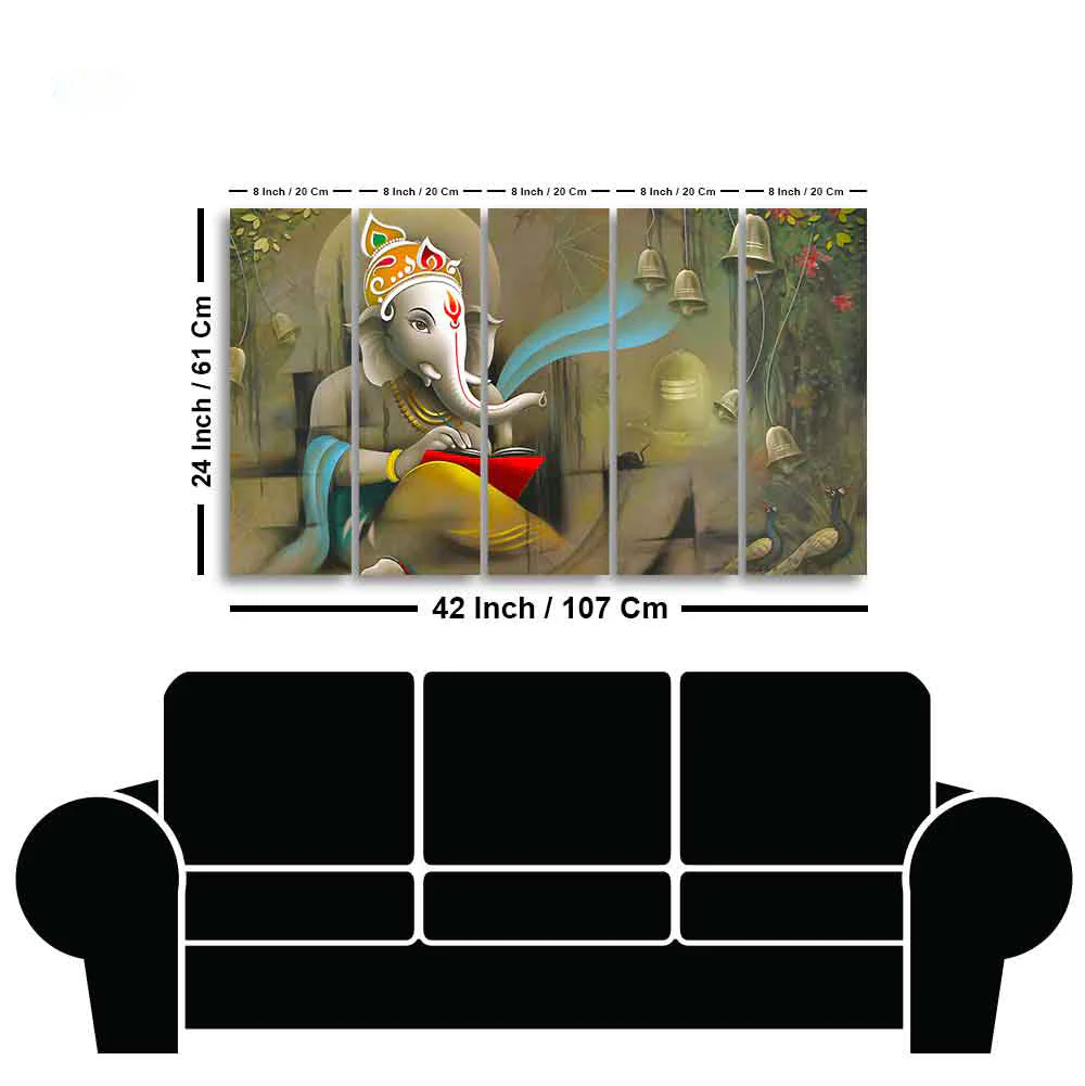 Beautiful Shree Ganesh Premium Wall Painting Set of Five - Image 6
