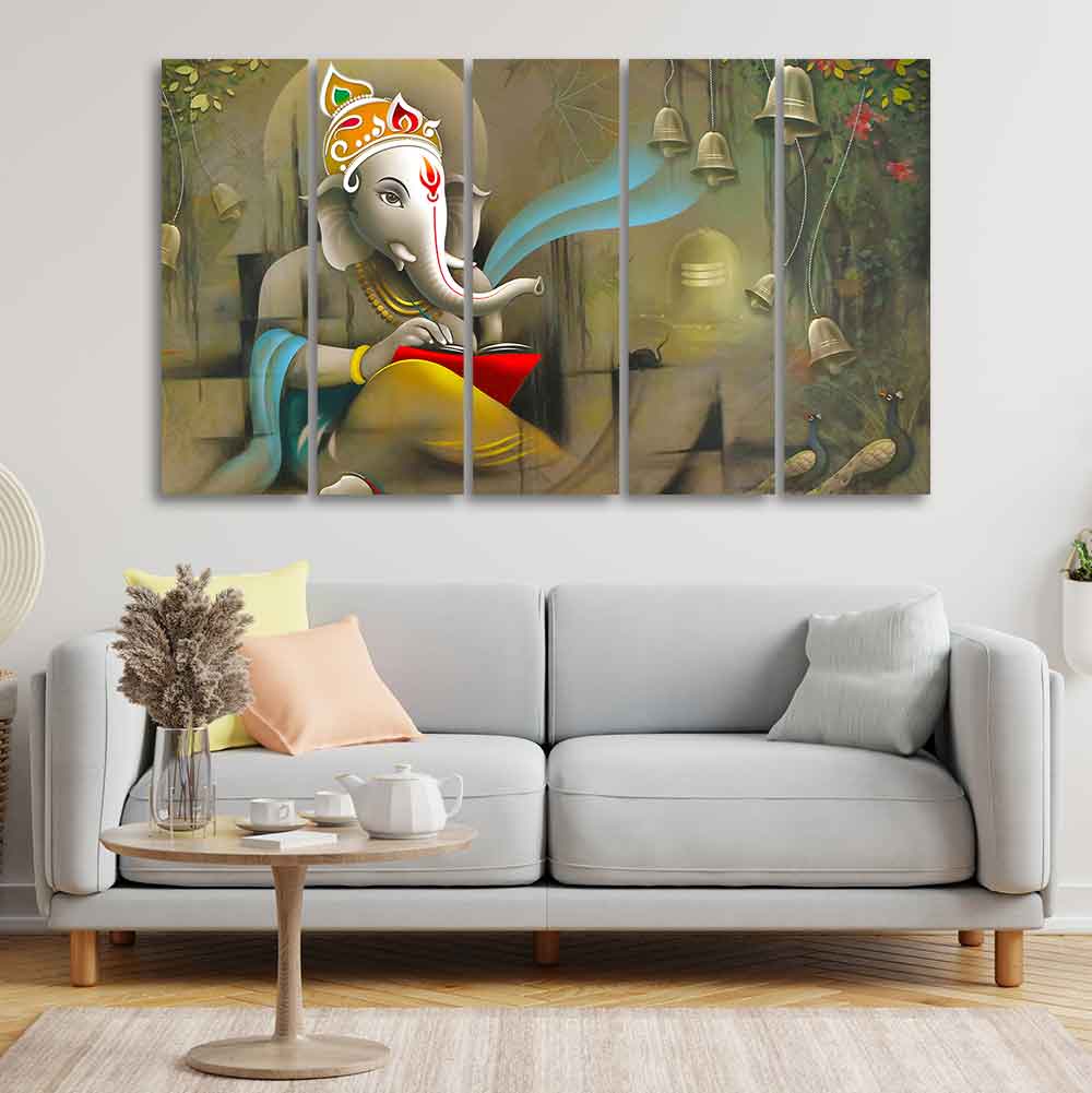 Beautiful Shree Ganesh Premium Wall Painting Set of Five - Image 2