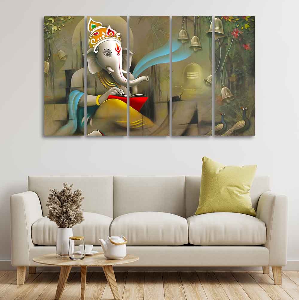 Beautiful Shree Ganesh Premium Wall Painting Set of Five - Image 3