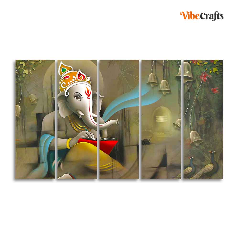 Beautiful Shree Ganesh Premium Wall Painting Set of Five - Image 4