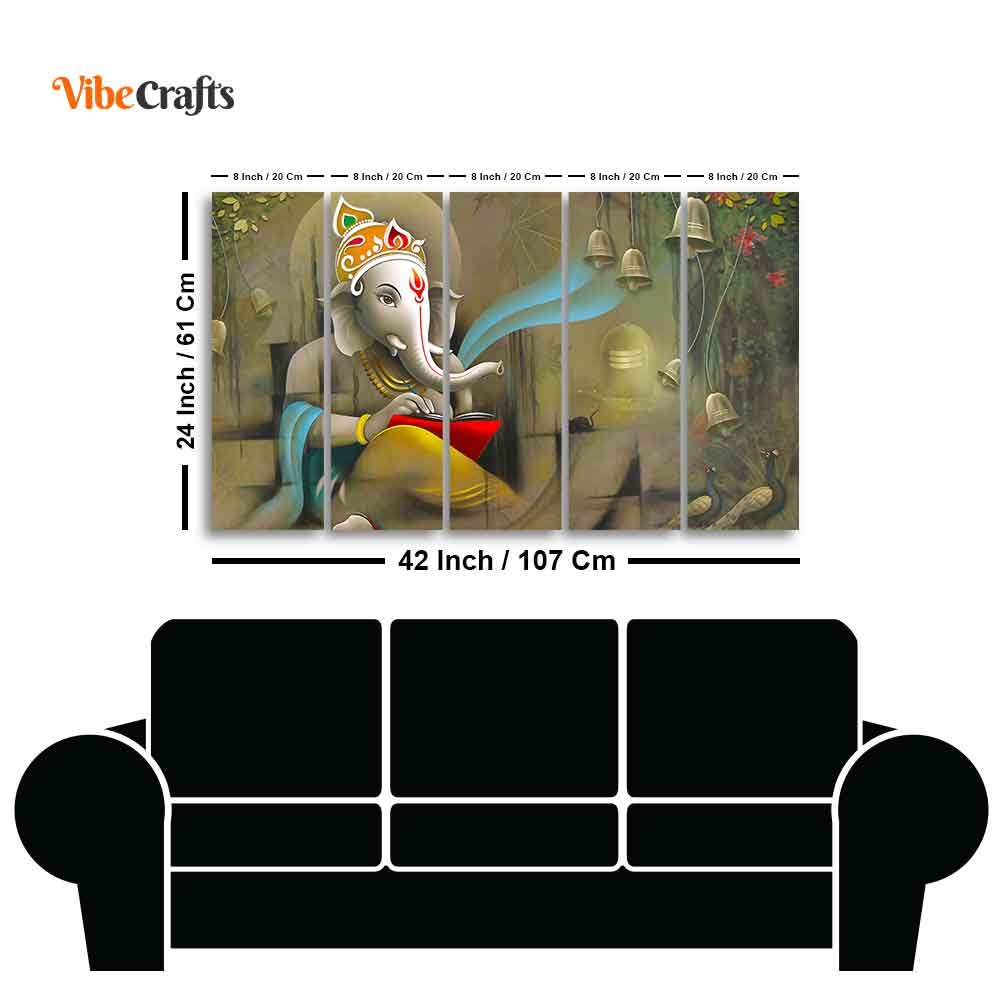 Beautiful Shree Ganesh Premium Wall Painting Set of Five - Image 6
