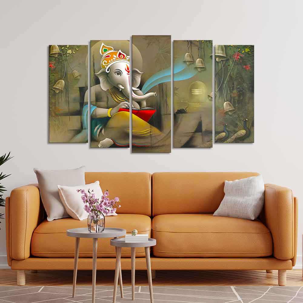 Beautiful Shree Ganesh Premium Wall Painting Set of Five Pieces - Image 2
