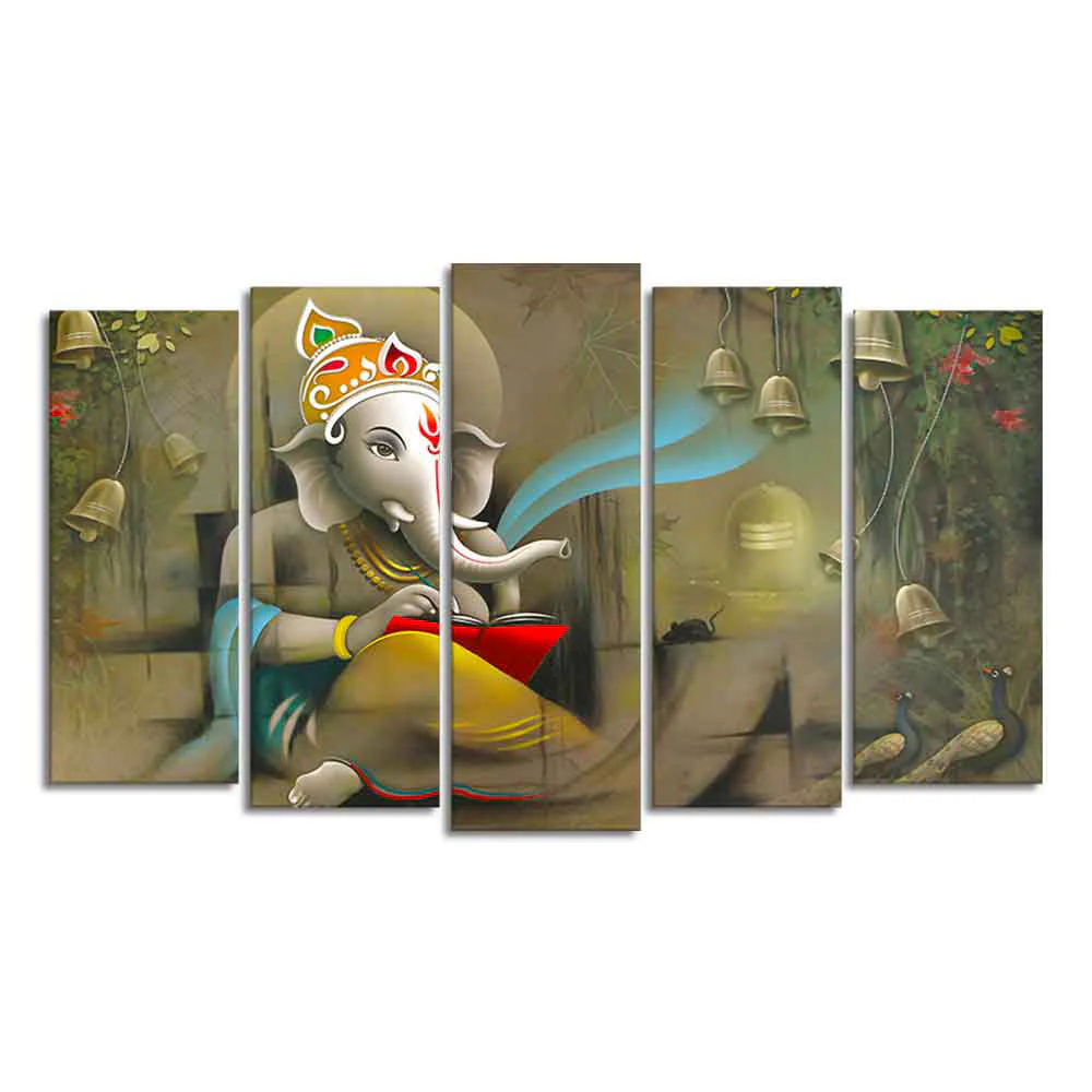 Beautiful Shree Ganesh Premium Wall Painting Set of Five Pieces - Image 4