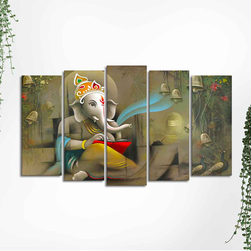 Beautiful Shree Ganesh Premium Wall Painting Set of Five Pieces - Image 5