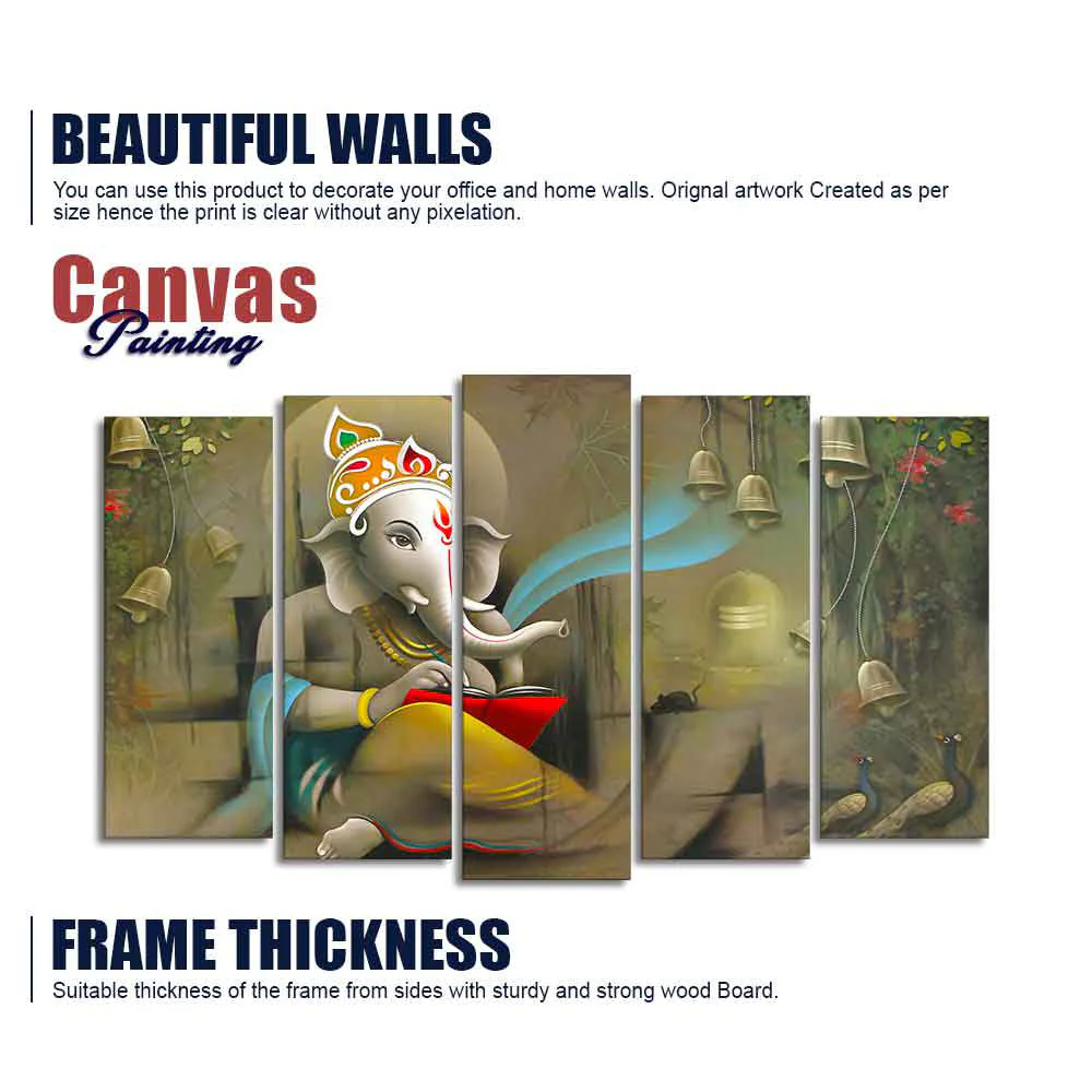 Beautiful Shree Ganesh Premium Wall Painting Set of Five Pieces - Image 6