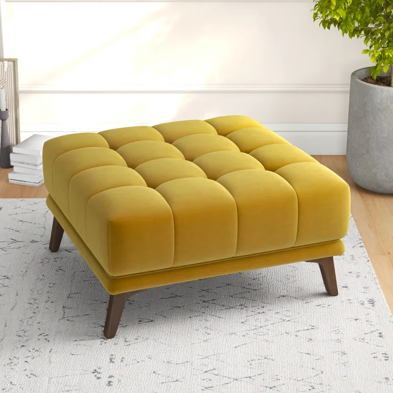 Beautiful Square Shape Yellow Color Ottoman - Image 4