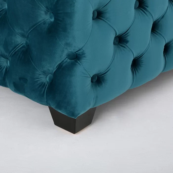 Beautiful Square Shaped Artistic Design Royal Blue Tufted Velvet Ottoman - Image 6