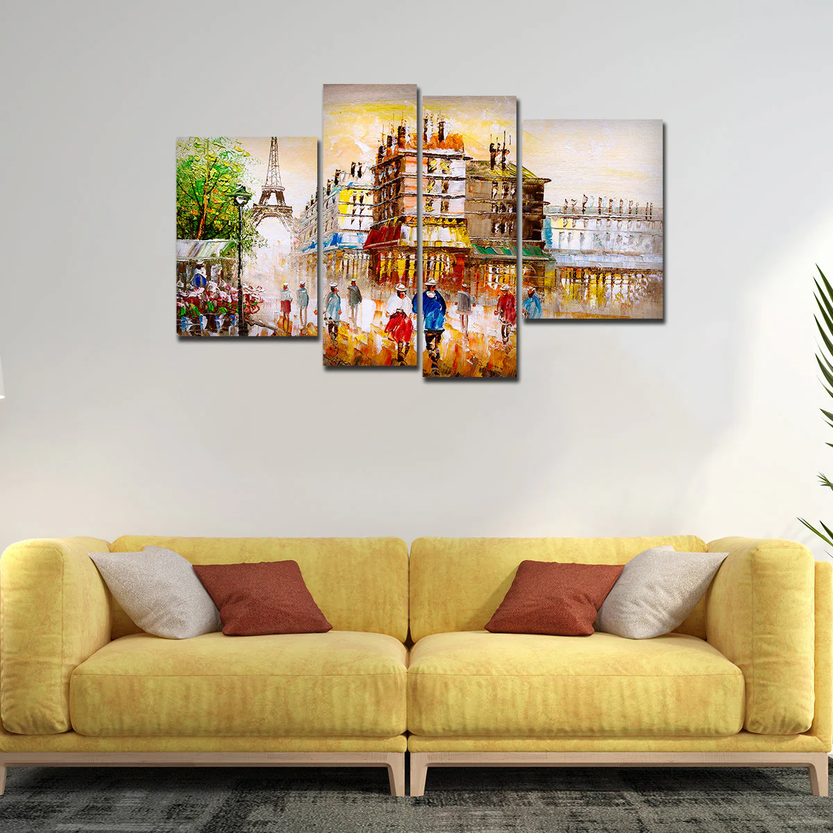 Beautiful Street View of Paris 4 Pieces Canvas Wall Painting - Image 3