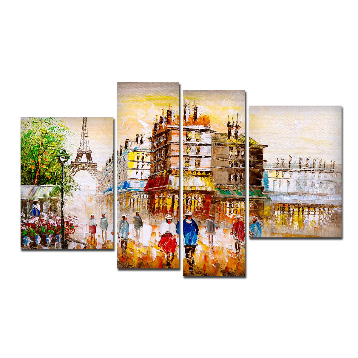 Beautiful Street View of Paris 4 Pieces Canvas Wall Painting - Image 4