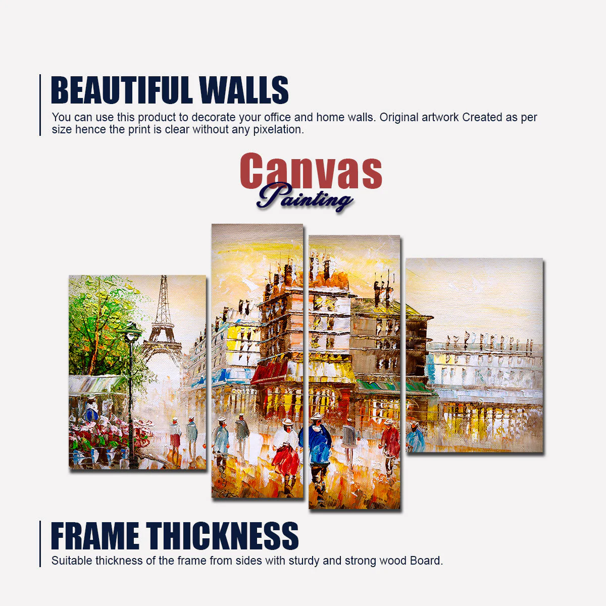 Beautiful Street View of Paris 4 Pieces Canvas Wall Painting - Image 5