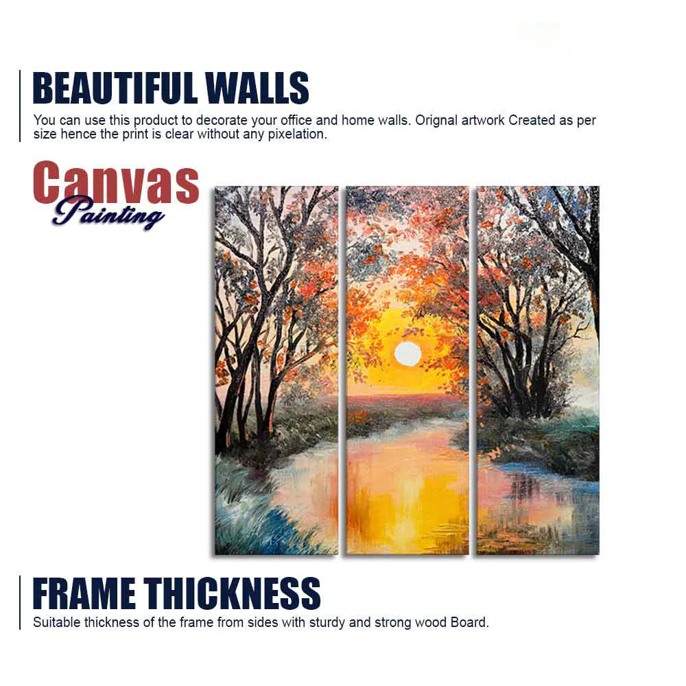 Beautiful Sunset at River Wall Painting Set of 3 Pieces - Image 6