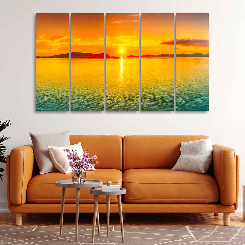 Beautiful Sunset Horizon Five Pieces Canvas wall Painting - Image 3