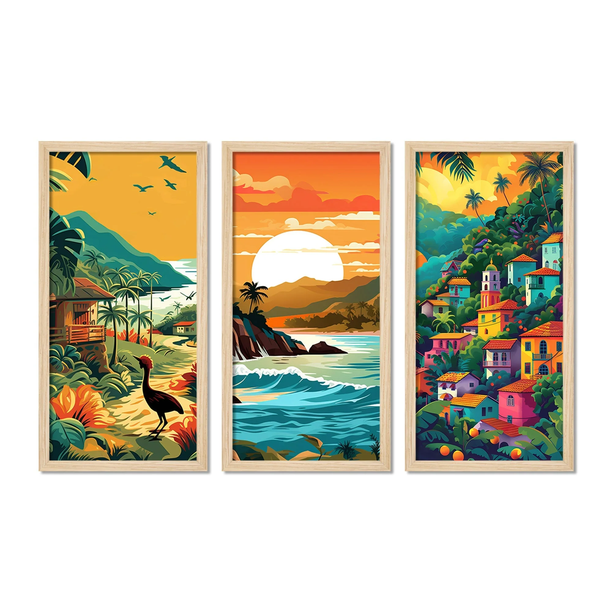 Beautiful Sunset Nature View Wooden Wall Frame Set of Three - Image 4