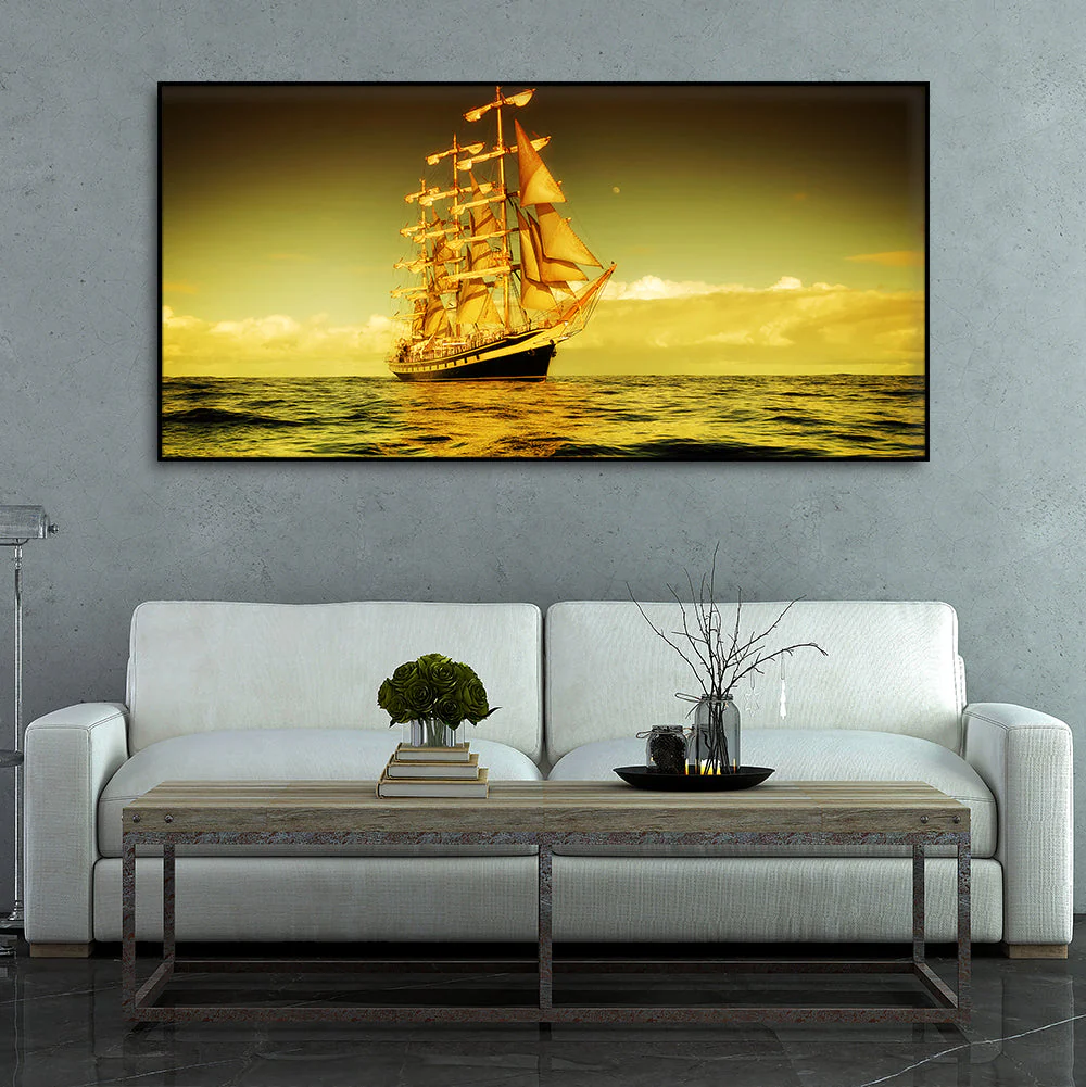 Beautiful Sunset Sailing Ship Wall Painting - Image 3