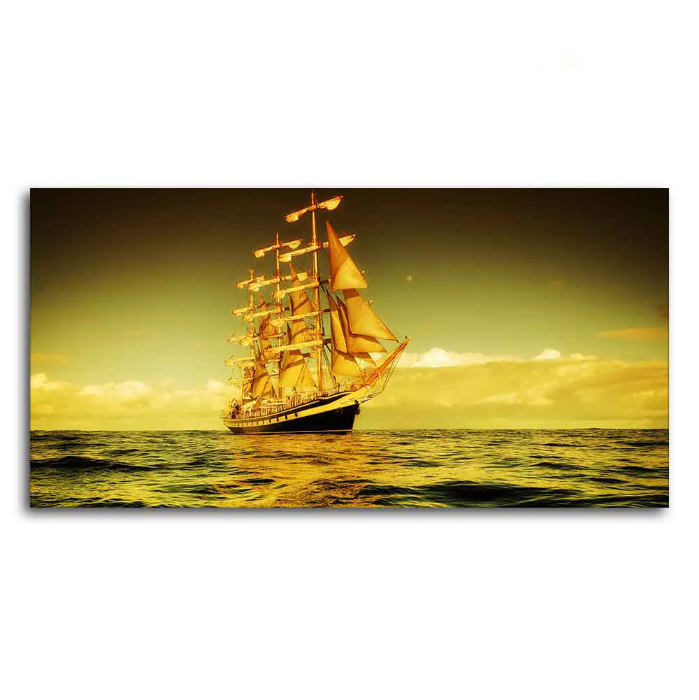 Beautiful Sunset Sailing Ship Wall Painting - Image 4