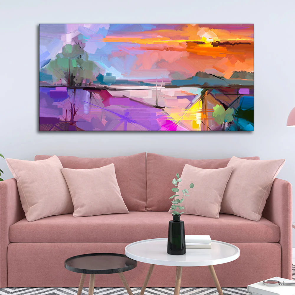 Beautiful Sunset View Abstract Art Canvas Wall Painting - Image 2