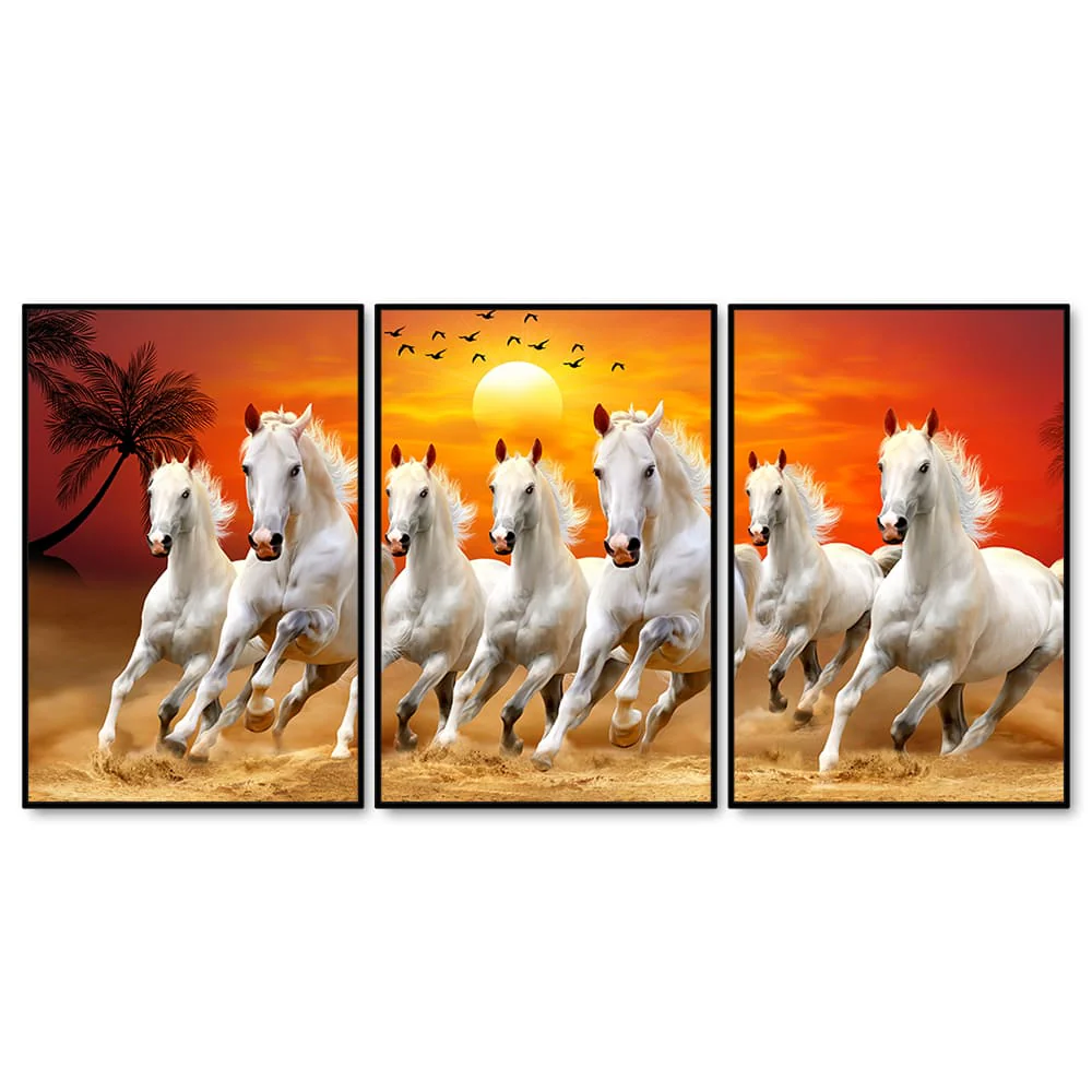 Beautiful Sunset with Running Horses Scenery Floating Wall Painting Set of 3 - Image 4