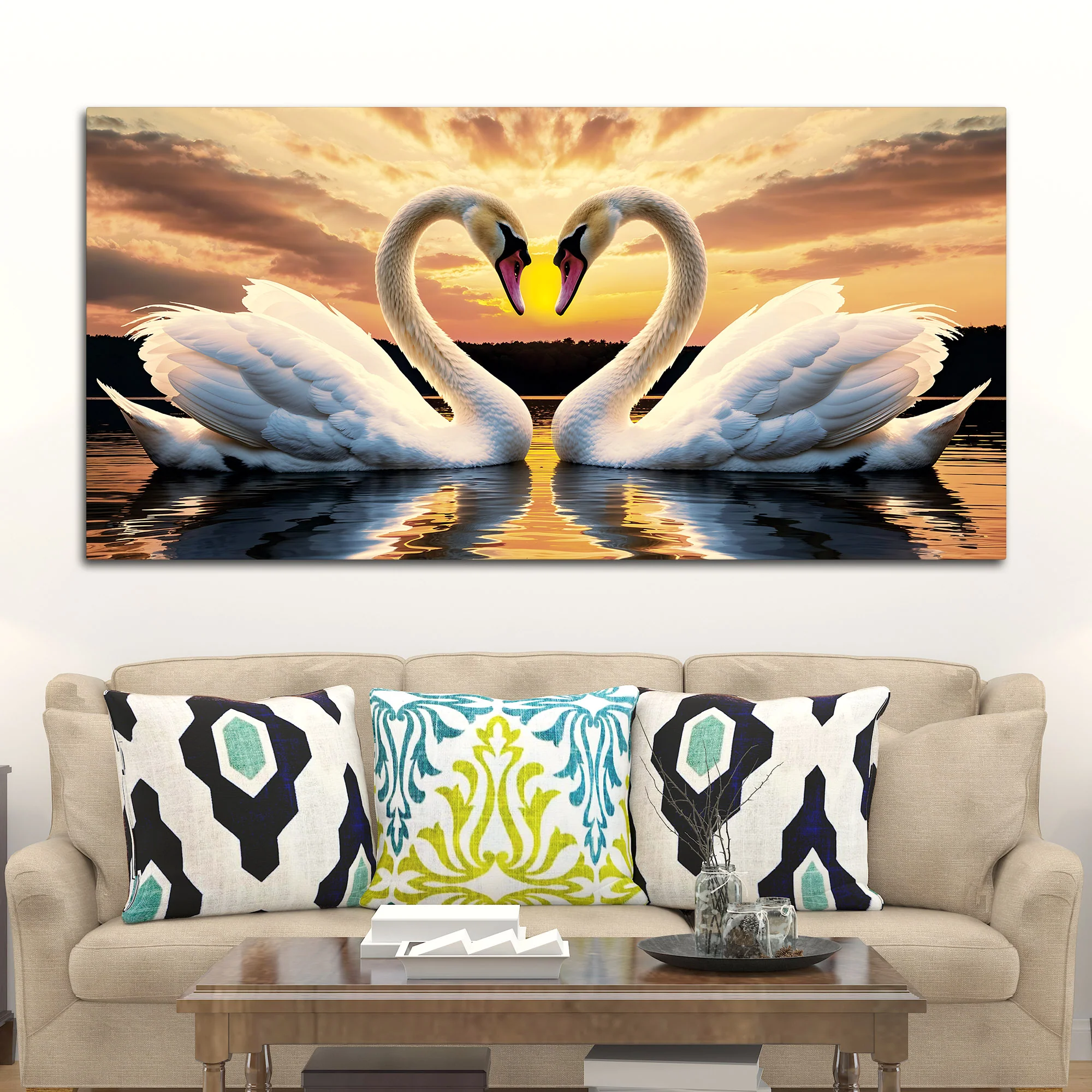 Beautiful Swan Pair Wall Painting for Home & Bedroom Décor - Image 3