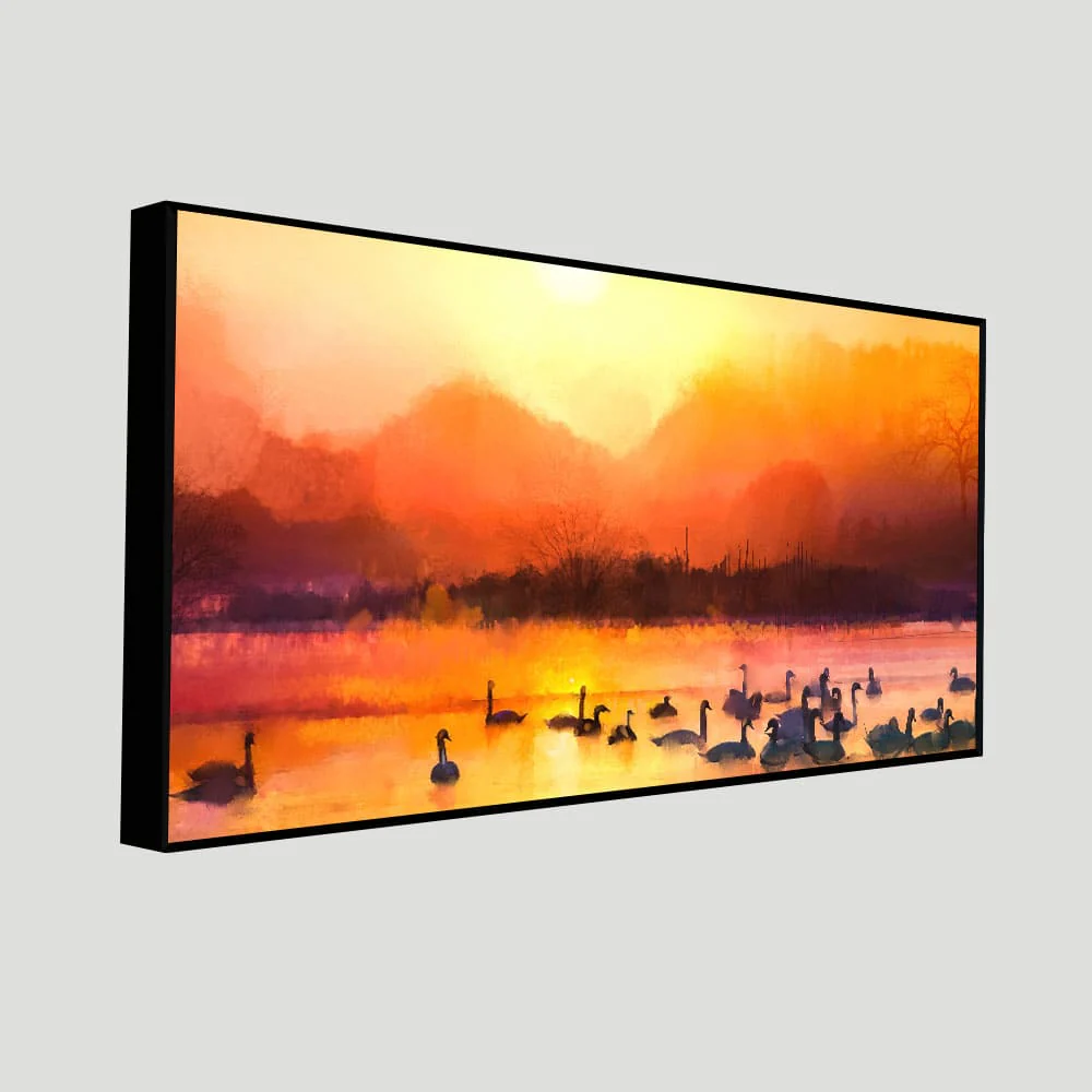 Beautiful Swans in Lake at Sunset Wall Painting - Image 5