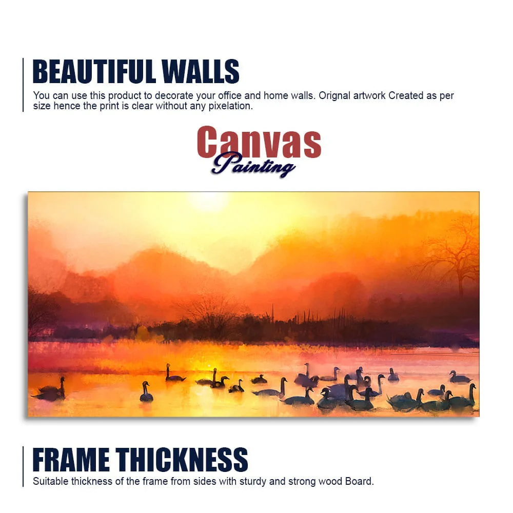 Beautiful Swans in Lake at Sunset Wall Painting - Image 6