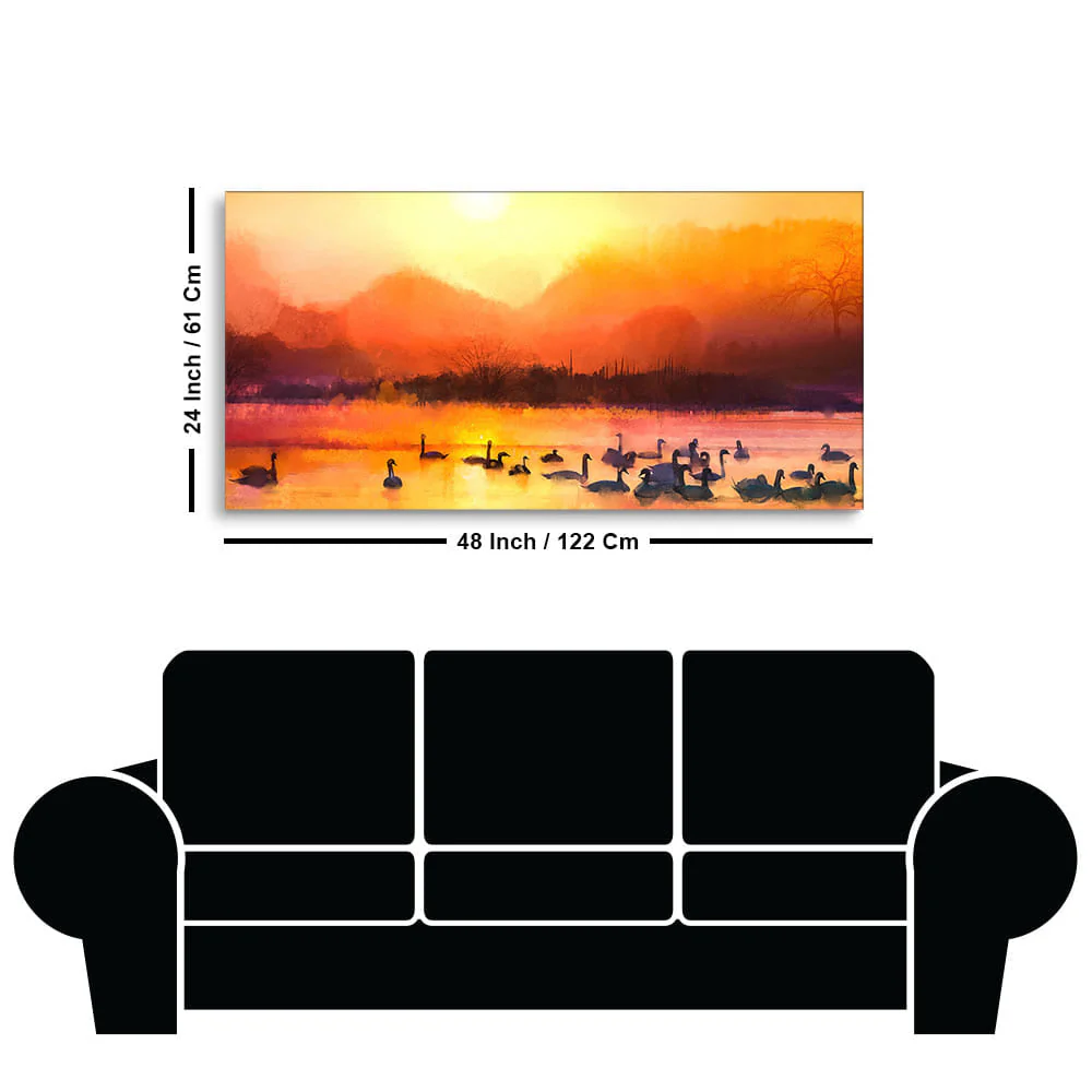 Beautiful Swans in Lake at Sunset Wall Painting - Image 7