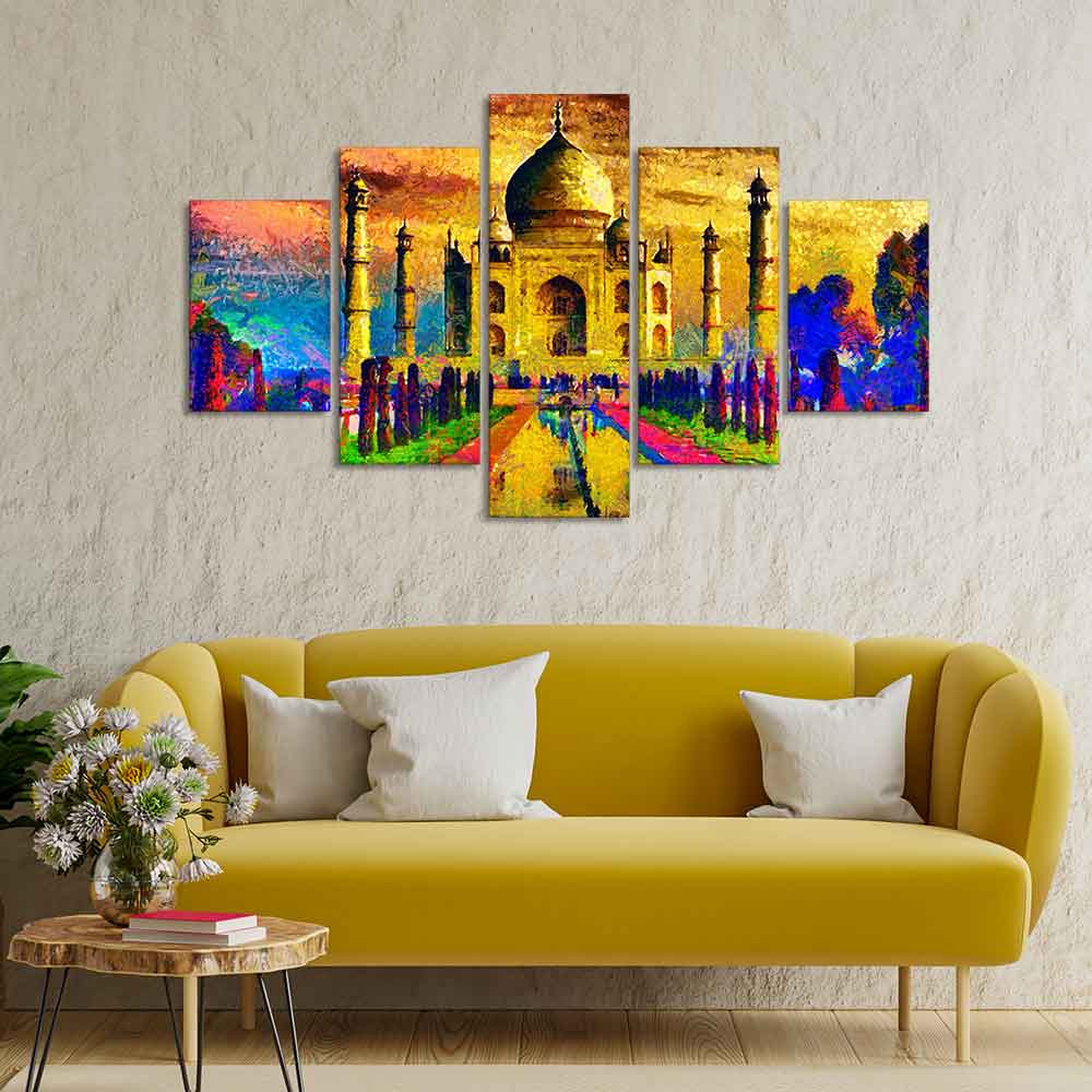 Beautiful Taj Mahal Canvas Wall Painting Set of Five - Image 2