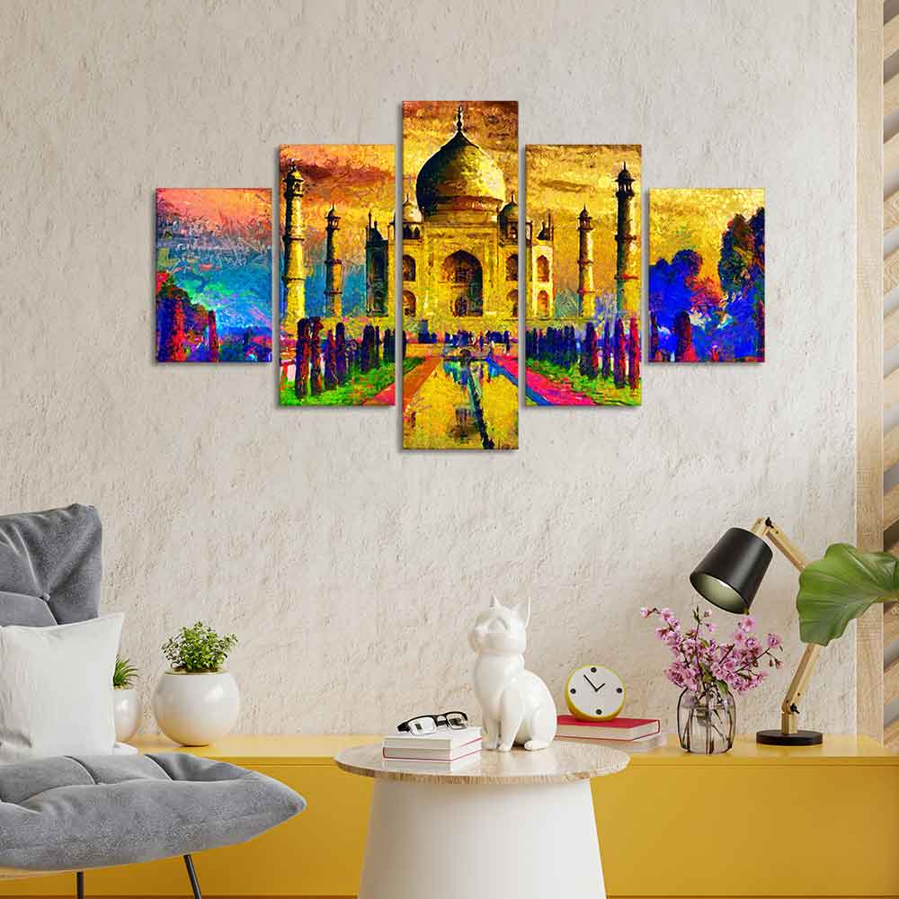 Beautiful Taj Mahal Canvas Wall Painting Set of Five - Image 3