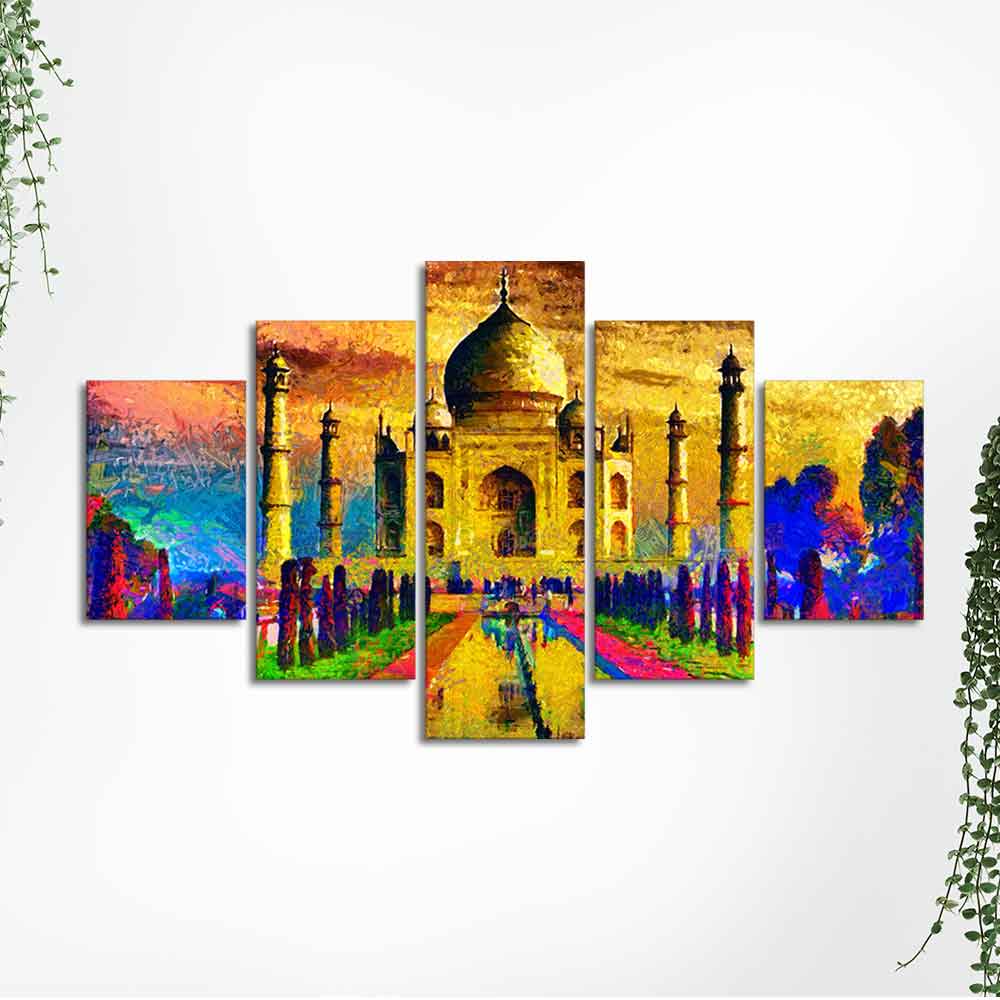 Beautiful Taj Mahal Canvas Wall Painting Set of Five - Image 5