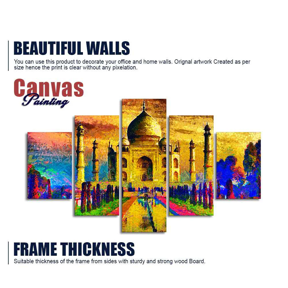 Beautiful Taj Mahal Canvas Wall Painting Set of Five - Image 6
