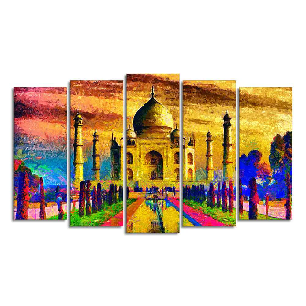Beautiful Taj Mahal Canvas Wall Painting Set of Five Pieces - Image 4