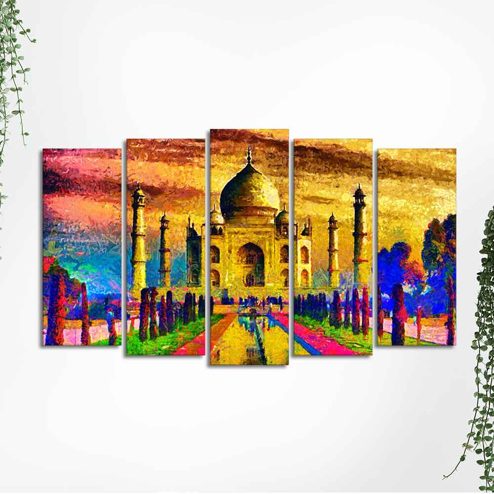 Beautiful Taj Mahal Canvas Wall Painting Set of Five Pieces - Image 5
