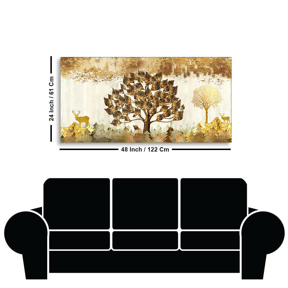 Beautiful Tree and Golden Deer Canvas Wall Painting - Image 7