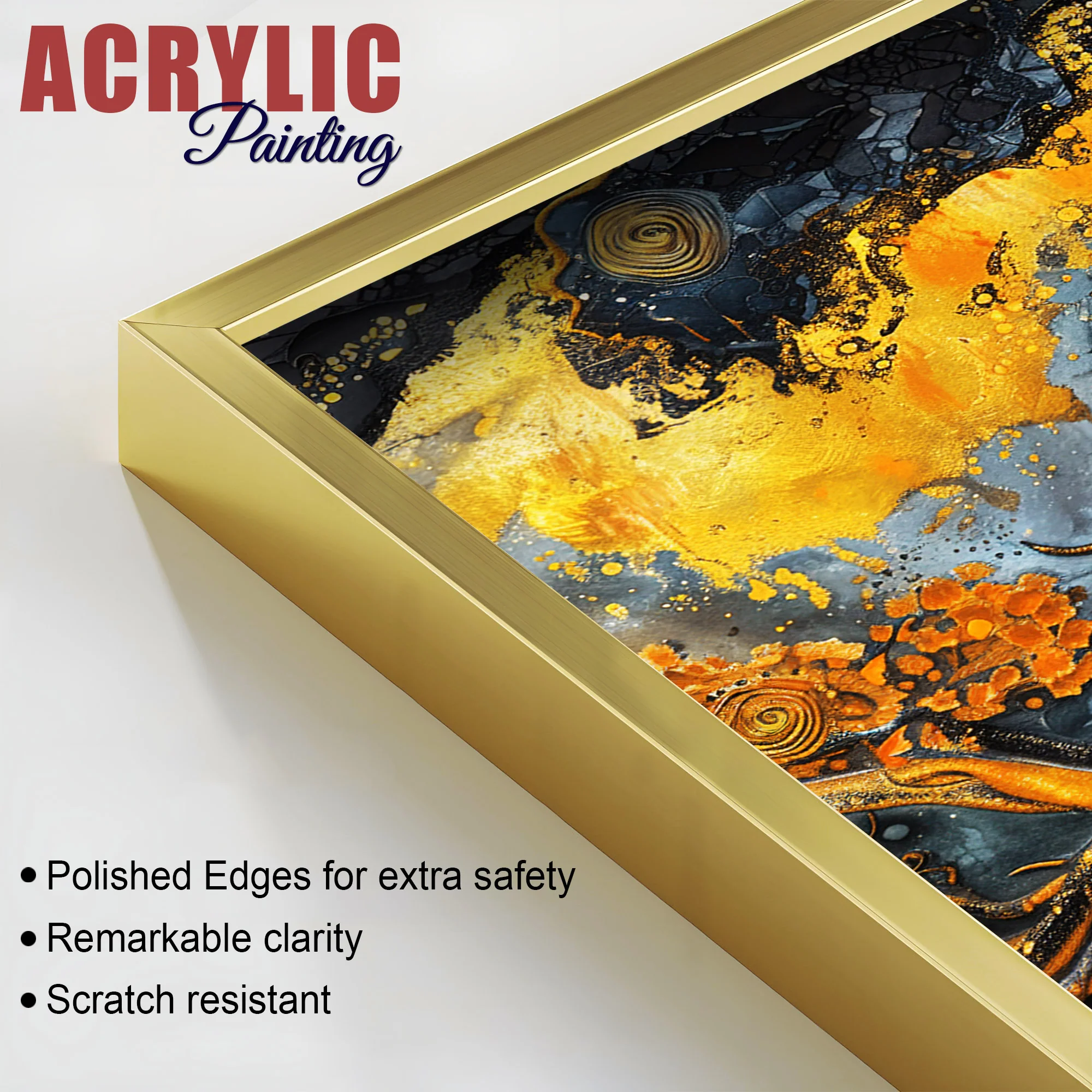 Beautiful Trees Branch Golden Textured Acrylic Art Floating Wall Painting Set of 2 - Image 6