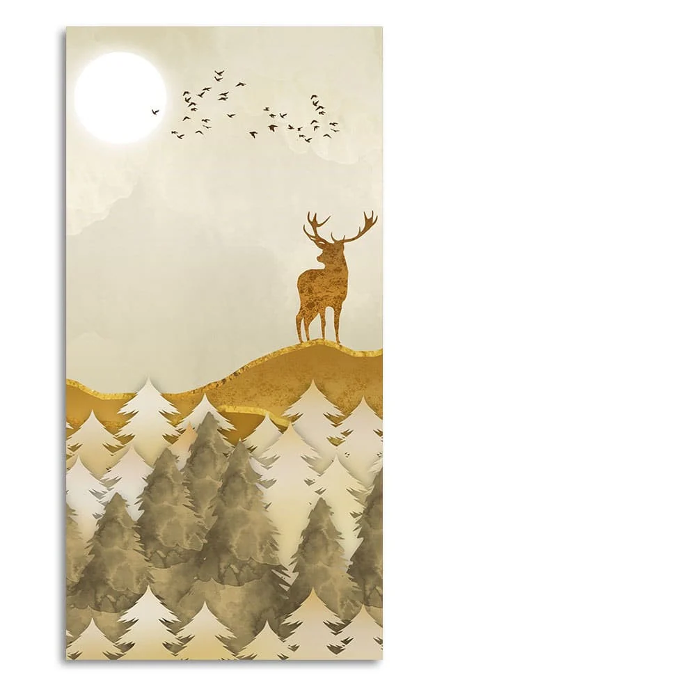 Beautiful Trees with Golden Deers Premium Canvas Wall Painting - Image 4