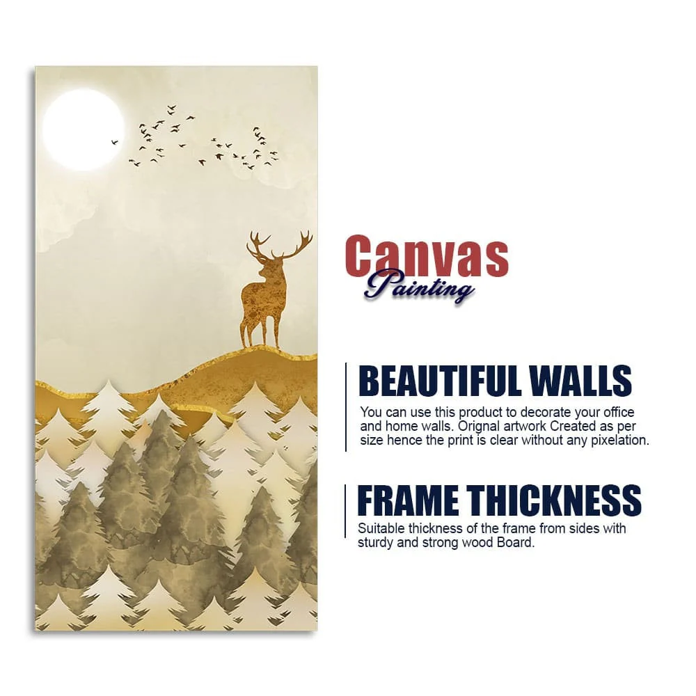 Beautiful Trees with Golden Deers Premium Canvas Wall Painting - Image 6