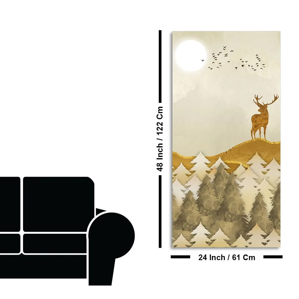 Beautiful Trees with Golden Deers Premium Canvas Wall Painting - Image 7