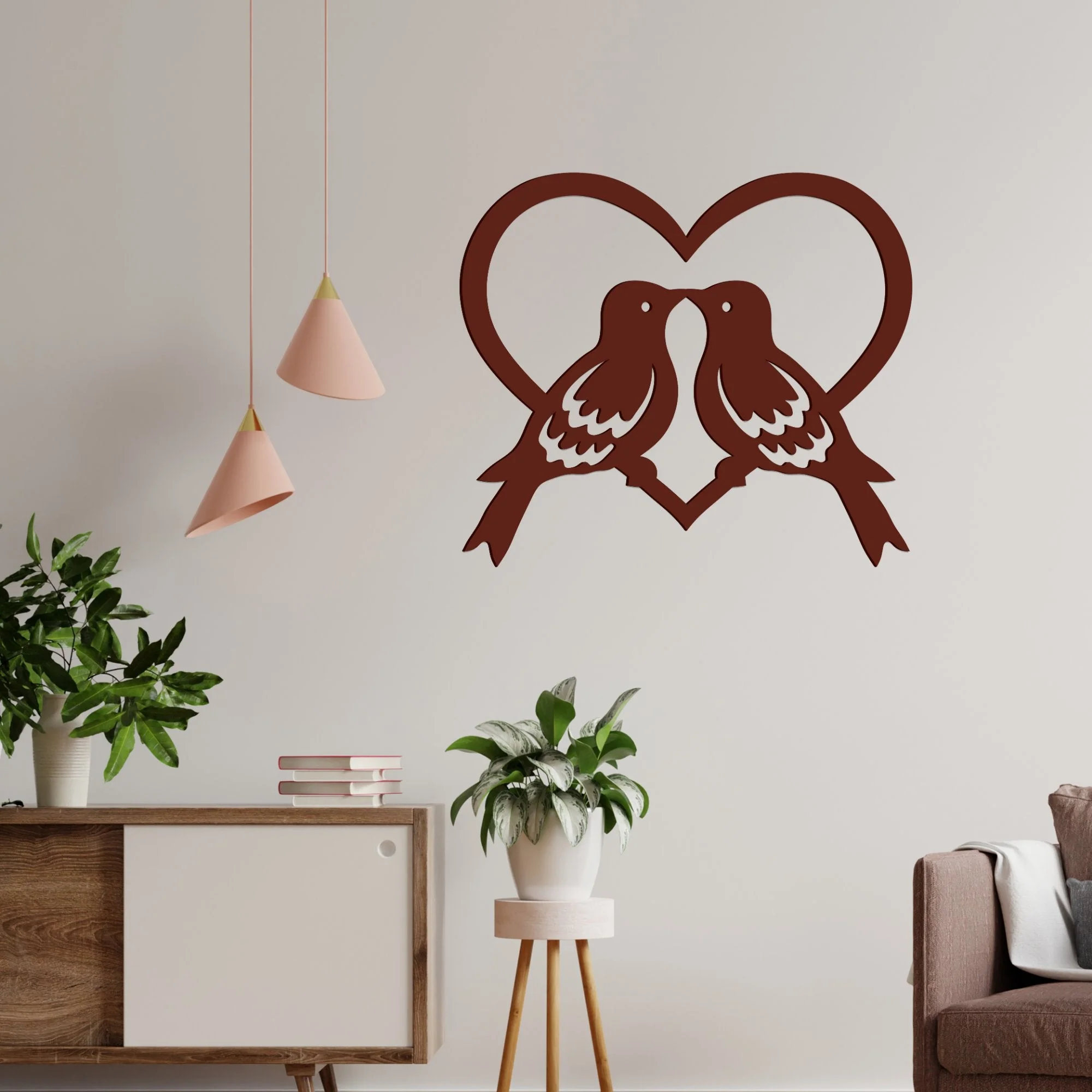 Beautiful Two Birds in Heart Design Premium Quality Wooden Wall Hanging - Image 2