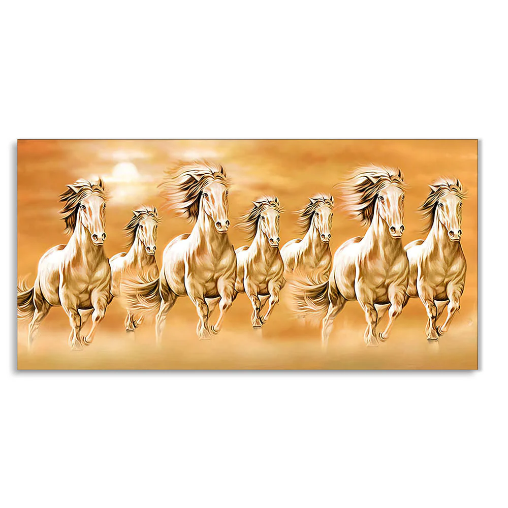 Beautiful Vastu Seven Running Horses Canvas Wall Painting - Image 4