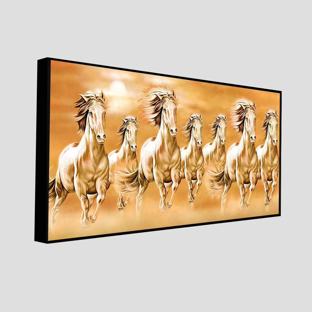 Beautiful Vastu Seven Running Horses Canvas Wall Painting - Image 5