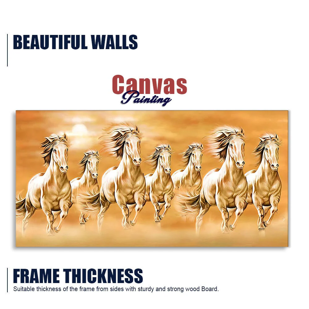 Beautiful Vastu Seven Running Horses Canvas Wall Painting - Image 6